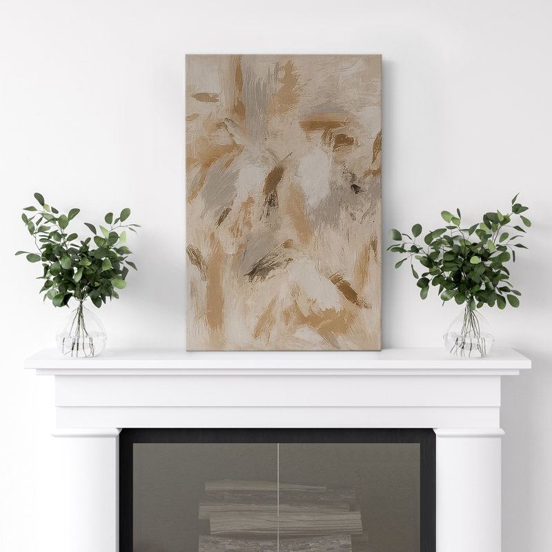 Impression sur toile abstraite neutre sur toile pour décoration de salon, Sans cadre, Toile tendue, H 18 po x l 12 po