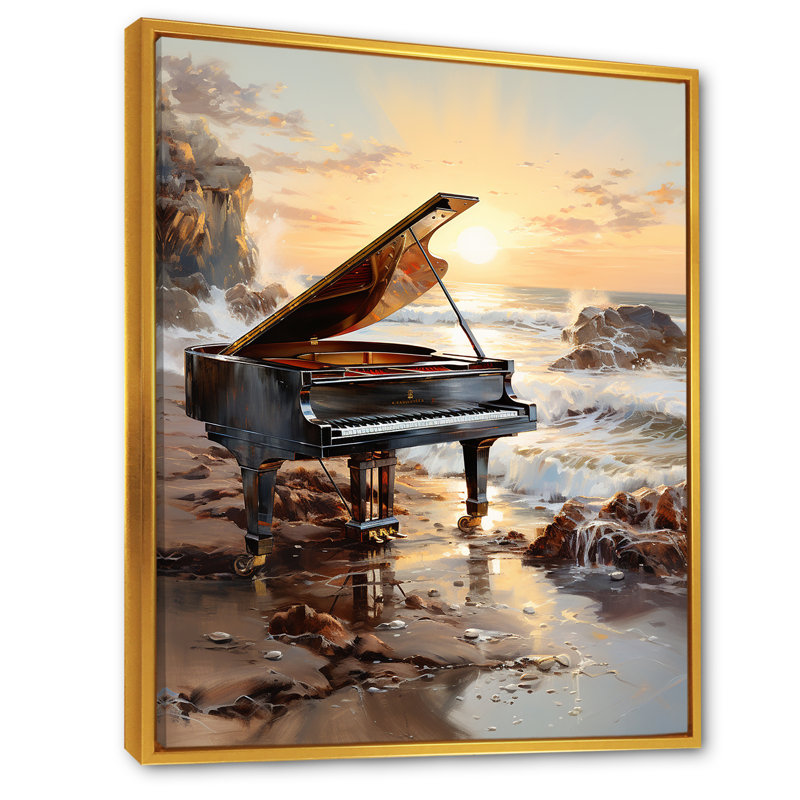 Piano Oceans Orchester I - musique, art mural piano, H 32 po x l 24 po x P 1 po, Cadre flottant doré