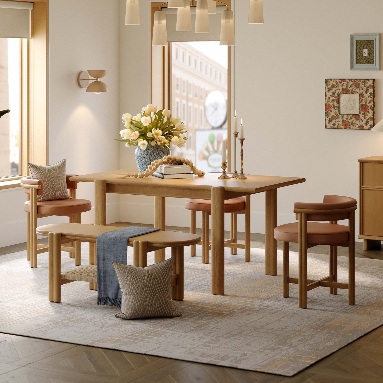 Bennington 63" Extendable Dining Table, 29.92" H x 47.24" W x 31.49" D