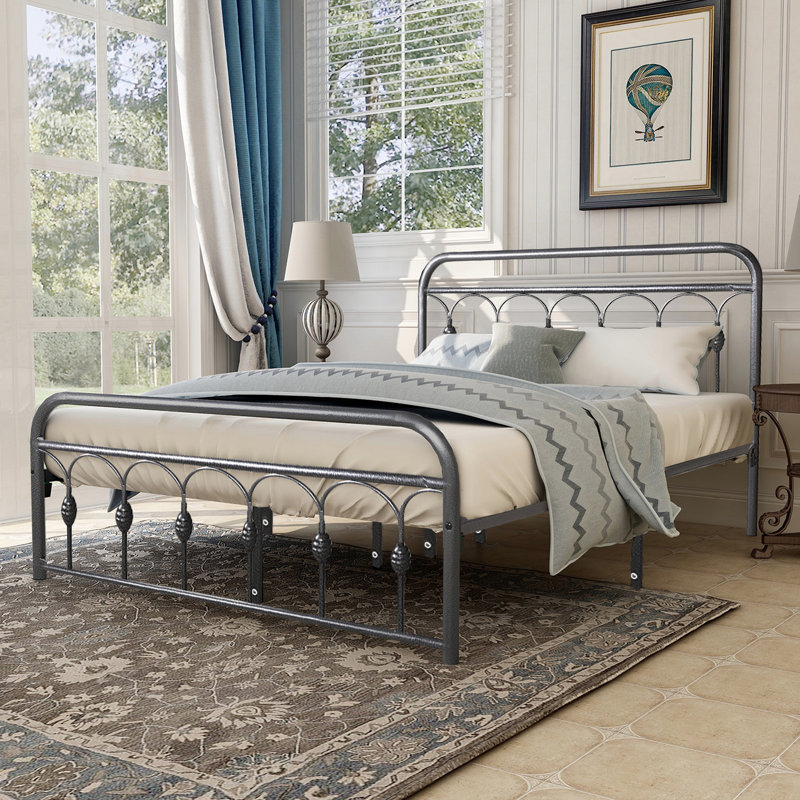 Eshe Metal Open-Frame Bed, Black Silver, Queen
