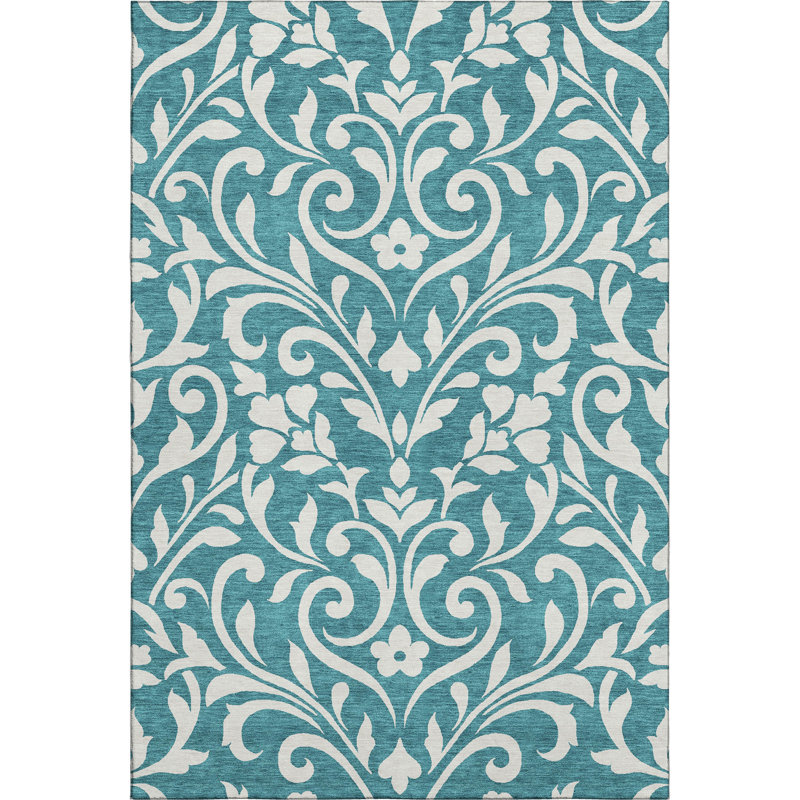 Premium Machine Washable Prisco Teal Rug, Rectangle 8' x 10'