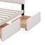 Structure de grand lit avec 4 tiroirs de rangement et tête de lit, lit plateforme tapissier avec tissu en lin, support à lattes en bois-207749231