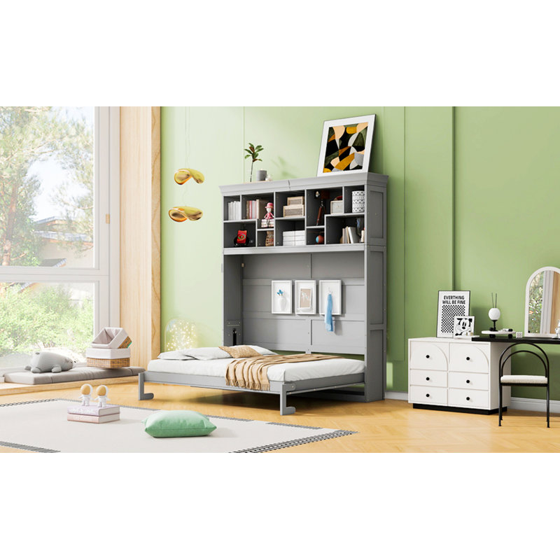 Lit escamotable mural Murphy avec tablettes supérieures et port USB