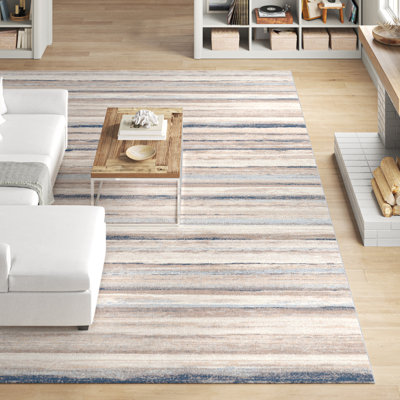 Tapis rayé bleu clair / blanc cassé / gris Banuelos