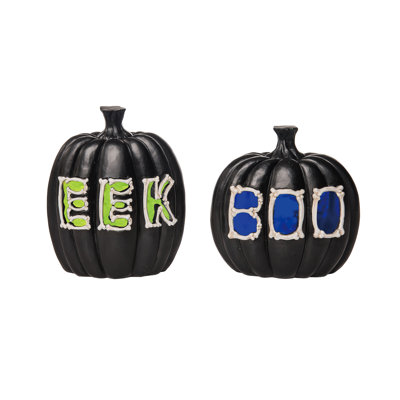  Ensemble de 2 décorations d'Halloween en résine Light Boo & Eek Pumpkin