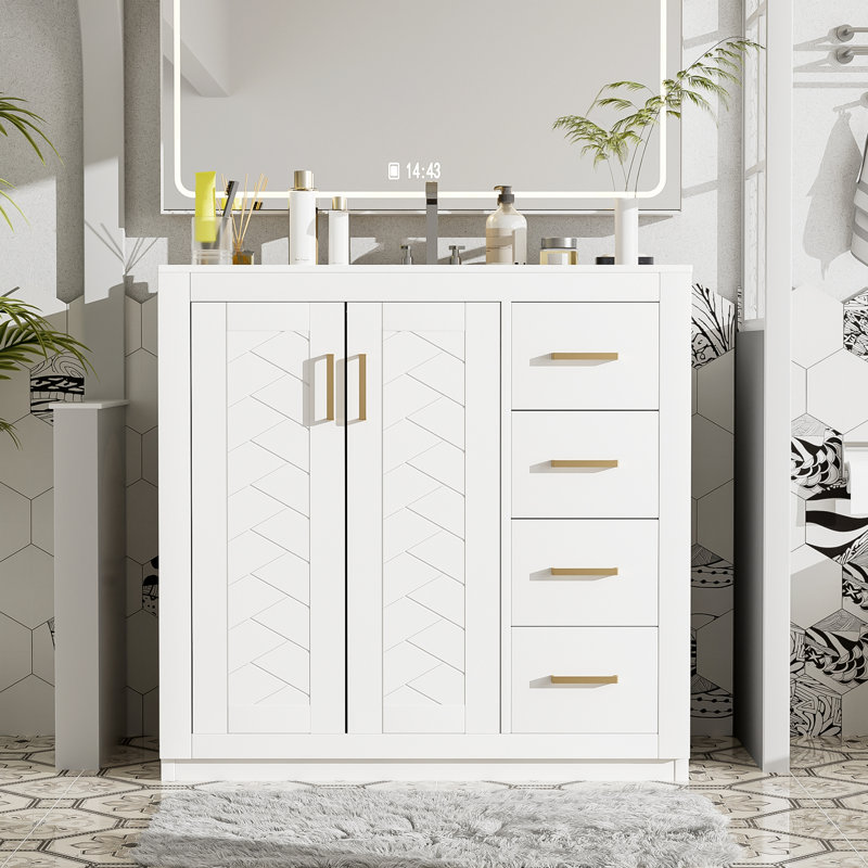 Meuble-lavabo 36 po avec lavabo en céramique, Blanc