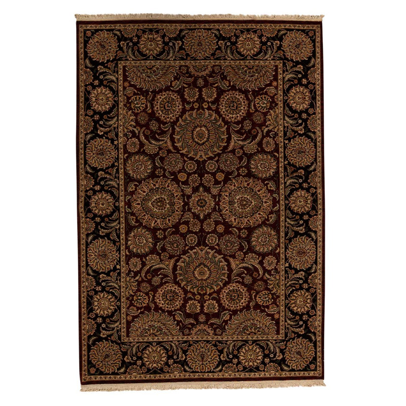 Tapis unique noué à la main noir / vin / brun de haute qualité