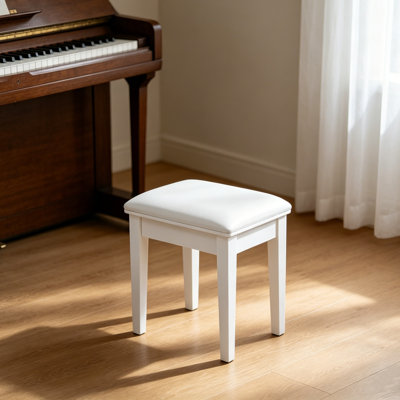 Vanity Stool with Cushion Seat, Upholstered Makeup Stool with Solid Wood Legs for Bedroom Dressing Table