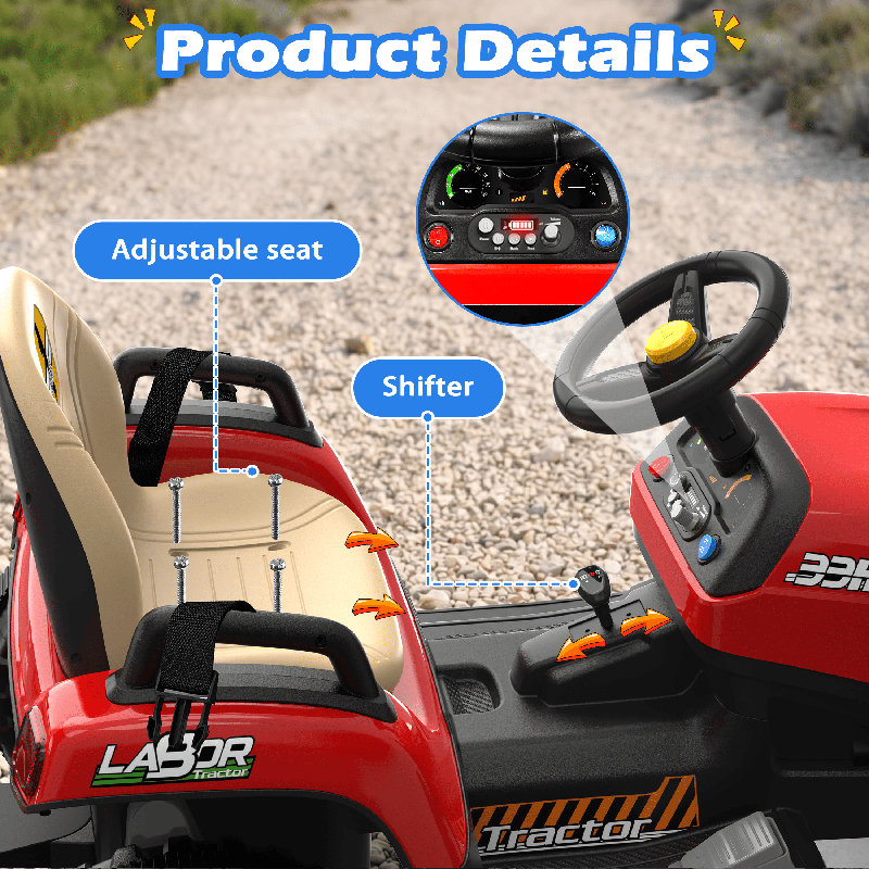 Tracteur pour enfant DEARAUTO 24V, Max 4,3Mph, pneus EVA, remorque basculante, télécommande, remorque amovible, tracteur