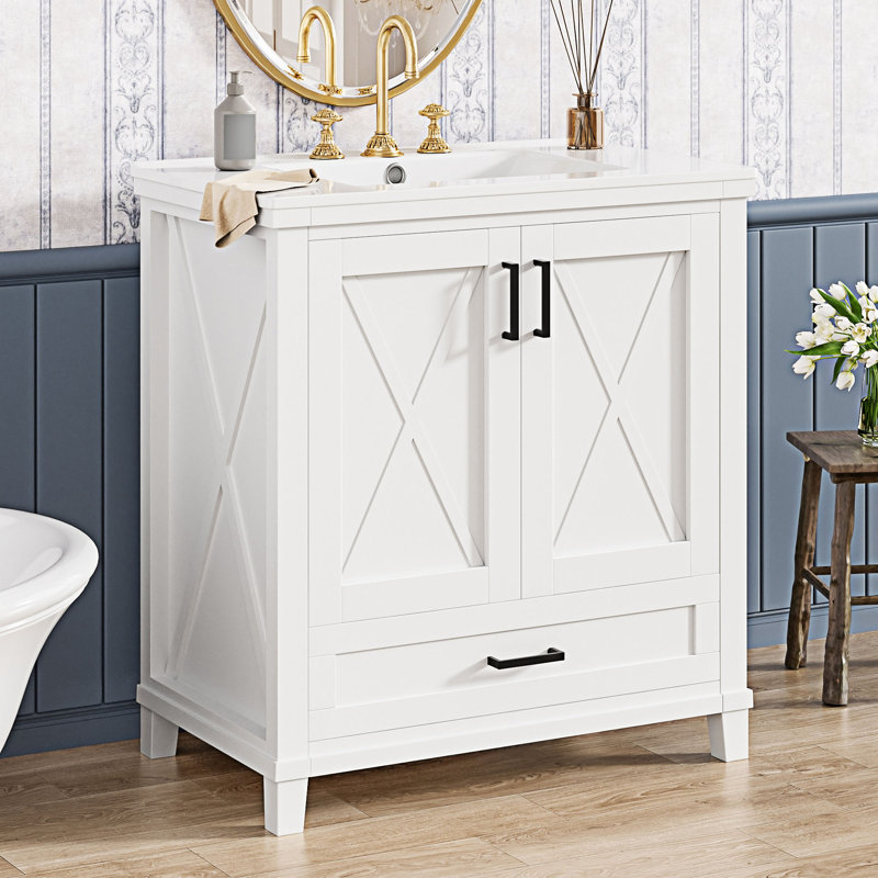 Bathroom Vanity With Single Sink, White