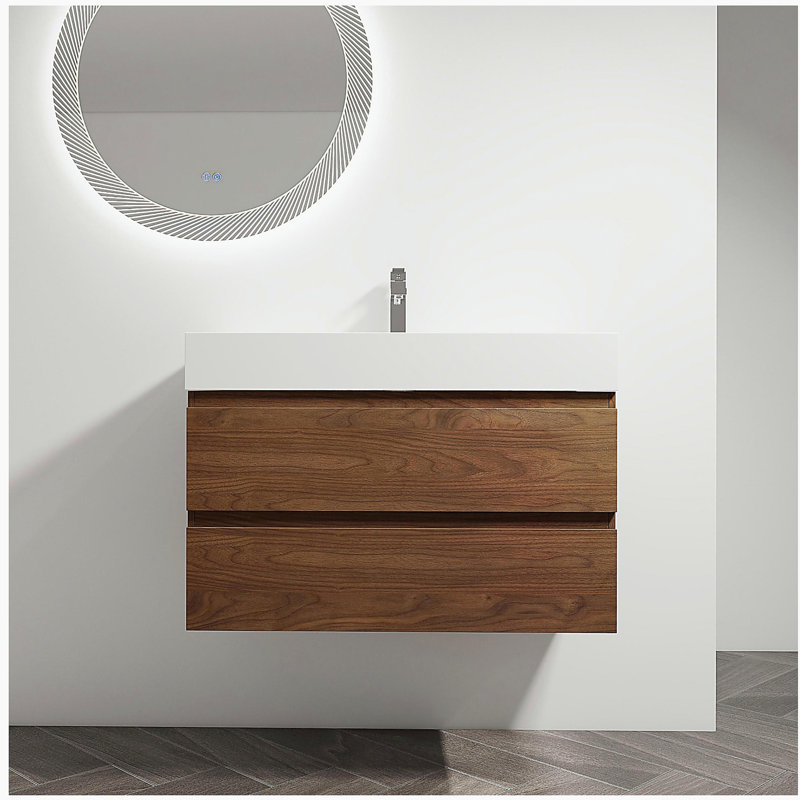 Meuble-lavabo mural de 36 pouces avec lavabo en résine et 2 tiroirs