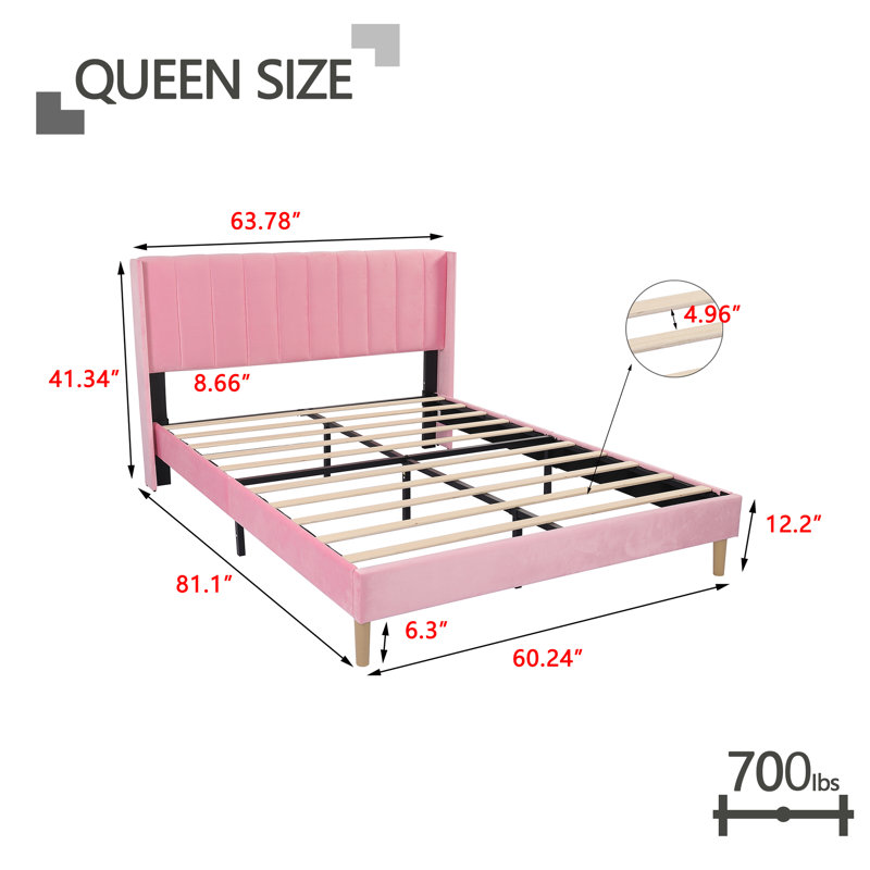 Upholstered Wingback Bed, Queen, Pink
