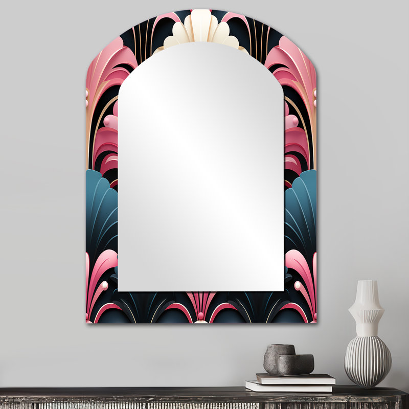 Motif damassé rose et bleu Art Deco, 34 po x 25 po