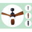 iLIVING Ventilateur de plafond en bois massif à 6 vitesses et 3 pales 60 pouces avec DEL et télécommande, réversible, 3 couleurs, moteur à courant continu, pour salon, chambre à coucher, patio