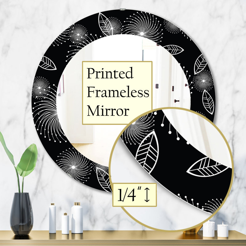 Miroir décoratif rétro sans cadre avec fleurs stylisées, H 31,5 po x l po