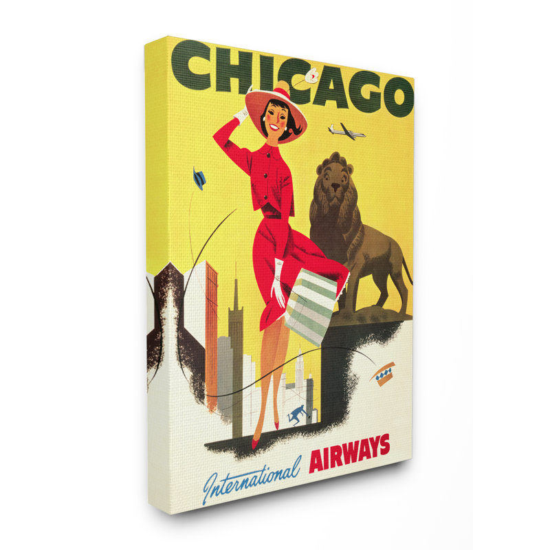 Affiche rétro «Chicago Chicago» par Piddix, reproduction d'art textuel sur toile, Toile tendue, H 20 po x l 16 po