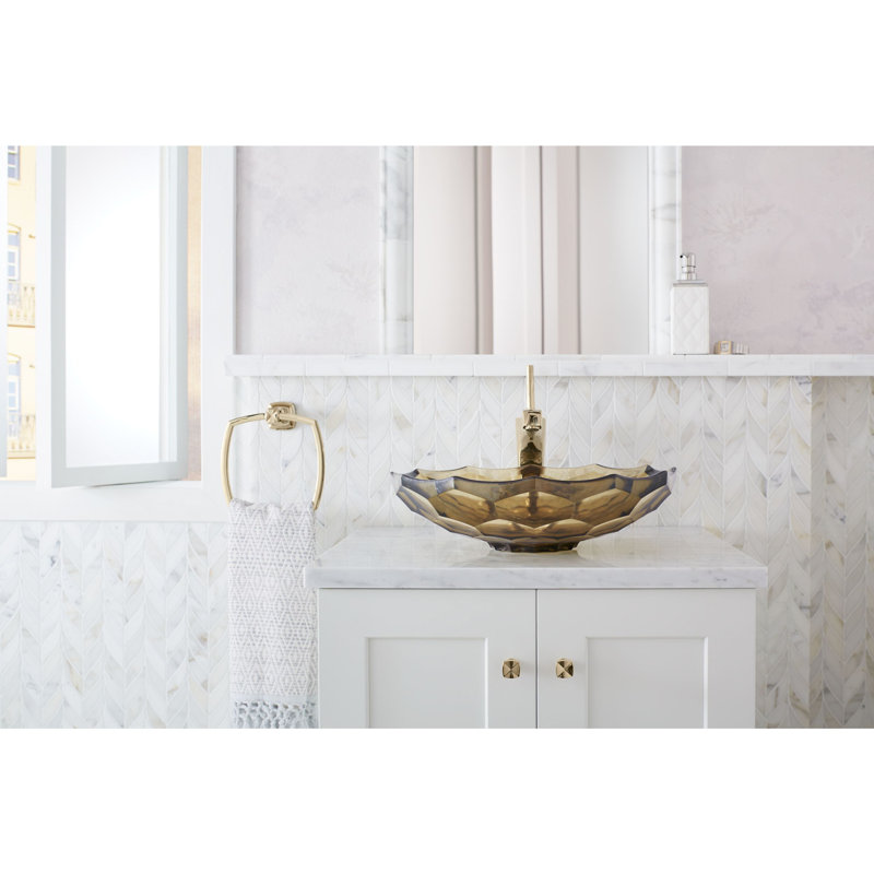 Kohler Briolette, Artist Editions Oval Faceted Glass Bathroom Vessel Sink, Translucent Dew