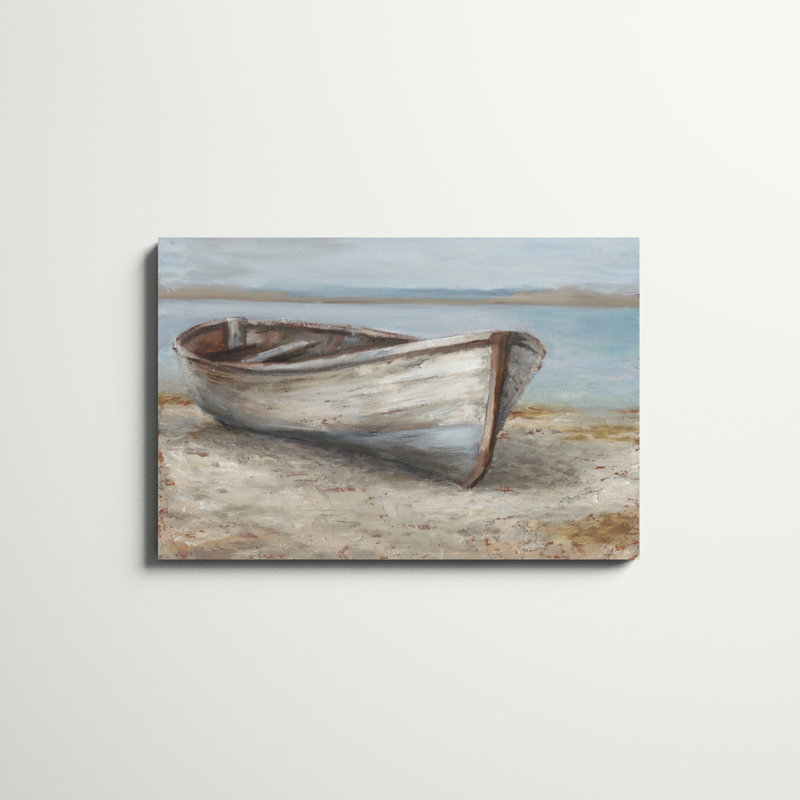 «Whitewashed Boat I» par Ethan Harper, reproduction d'art sur toile, H 24 po x l 36 po, Toile tendue, Sans cadre