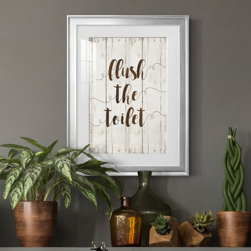 «Flush The toilettes», reproduction d'art textuel sur cadre photo, H 22,5 po x l 30,5 po x P 1,5 po, Argent