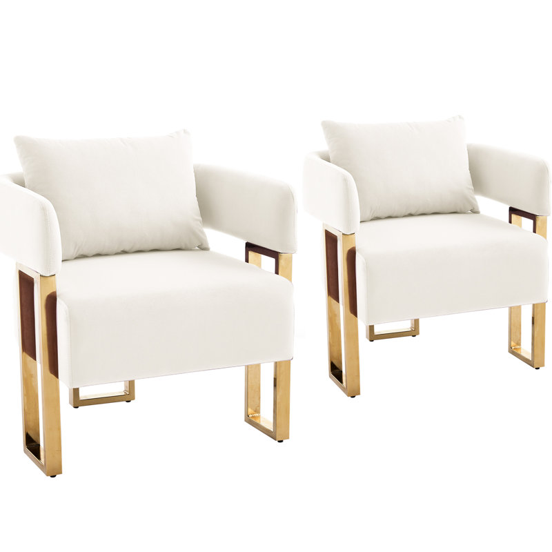 Chaise d'appoint moderne en velours blanc 2 pièces avec pieds dorés, idéale pour les espaces multiples, un soutien ergonomique scientifique et un assemblage simple.