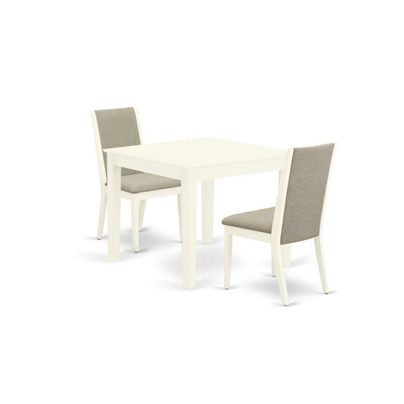 L'ensemble de mobilier de salle à manger 3 pièces comprend une table de salle à manger carrée et 2 chaises rembourrées en tissu Shitake, blanc lin