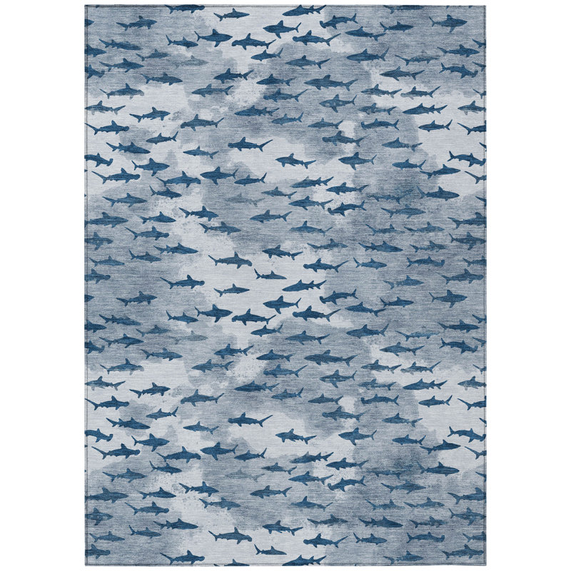 Machine Washable Indoor/Outdoor Chantille ACN2594 Animal Rug, Blue, 8' x 10'