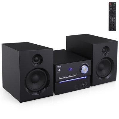 Pyle CD/DVD P.M.P.O Stereo System, 3-Pc Wireless BT Streaming 6 Ohm Two-Way Wooden Speaker Box And Subwoofer, Digital Amplifier IC With MP3, USB, FM Radio, Bass Reflex Speaker