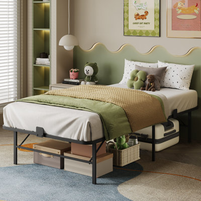Lit simple en métal Antioch avec supports de matelas à 360 ° et rangement sous le lit, aucun sommier requis, assemblage facile