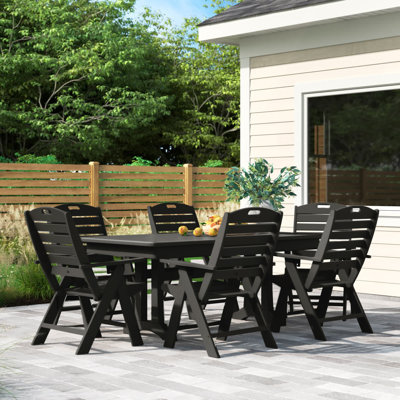 Nautical Folding Highback Chair 7-Piece Dining Set with Trestle Legs -  POLYWOOD®, PWS296-1-BL