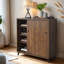 Mid-Century Oak Shoe Storage Cabinet with Adjustable Shelves and Sliding Doors