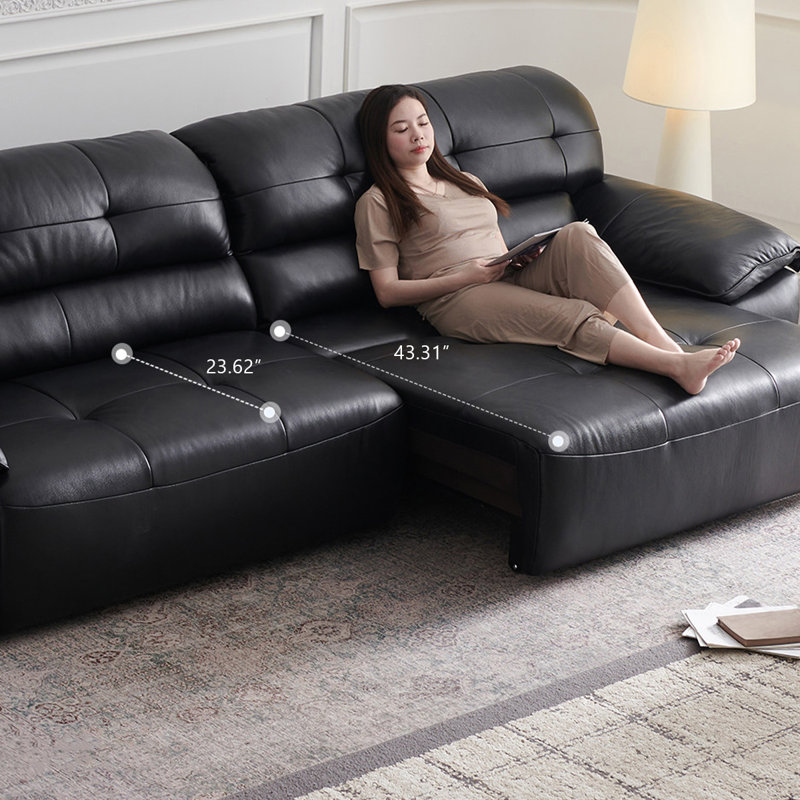 Black Faux Leather Modular Sofa cushion couch, 96.85" W