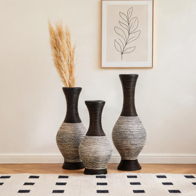 Elegant Set of 3 Tall Floor Vases for Living Room, Hallway, or Entryway Decoration, Classic White PVC Finish, Sturdy and Durable Construction for Artificial Flowers or Standalone Display