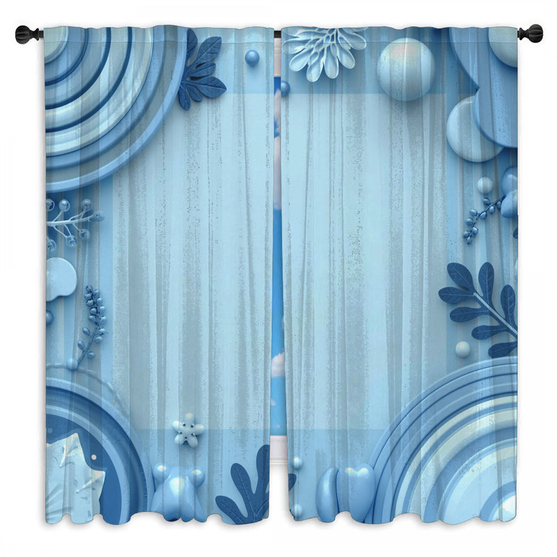 Rideaux de fenêtre abstraits bleus à motif floral transparent et obscurcissant - 2 panneaux, Obscurcissement de chambre