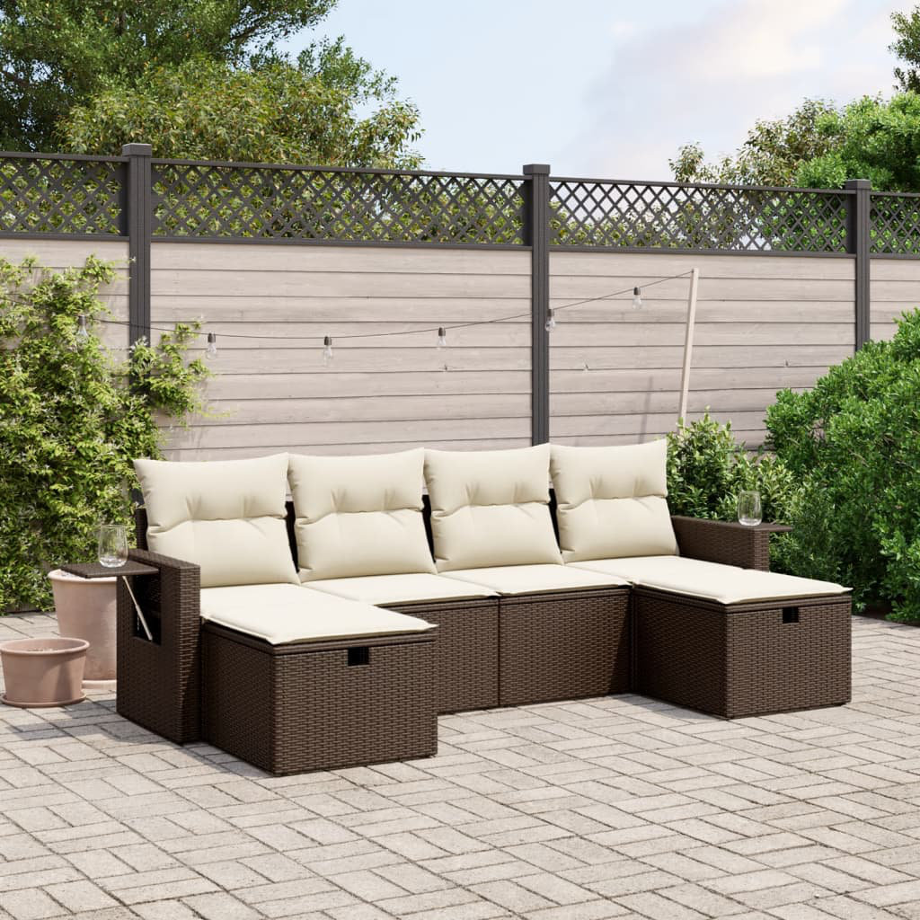 Vidaxl 6-Tlg. Garten-Sofagarnitur Mit Kissen Braun Polyrattan