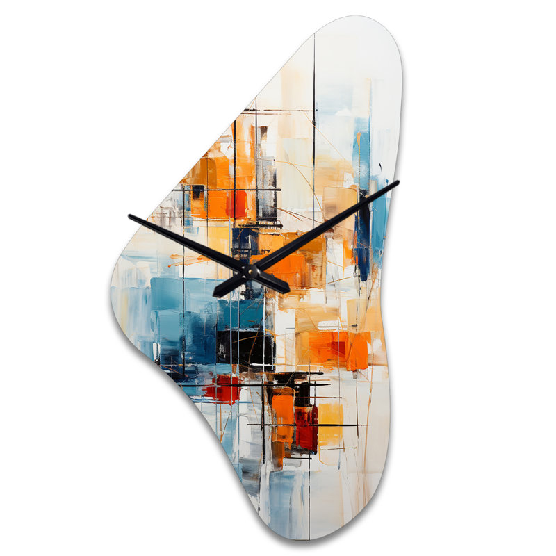 Colourful Mid Century Retro Reflections III - Boomerang Shape Decorative Multi-Colour Abstract Midcentury Wall Clock, Large