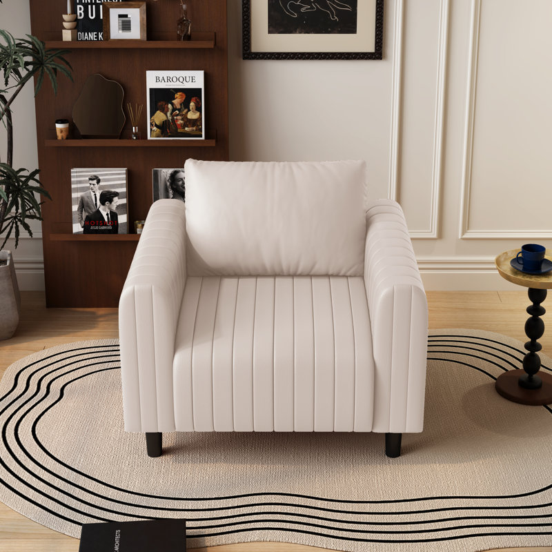 Delana 37.8" Wide Faux Leather Armchair, White