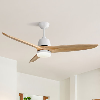 Ventilateur de plafond à 3 pales en bois massif 56 po avec télécommande et ensemble d'éclairage à DEL Kemp
