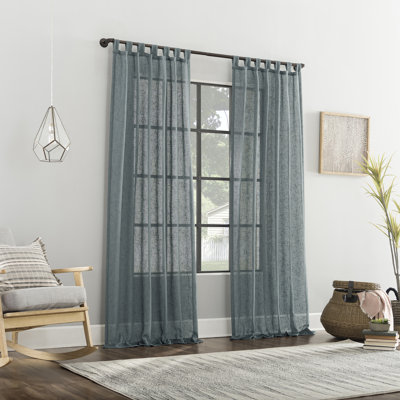 Holtz Linen Burlap Weave Linen Blend Sheer Tab Top Curtain Panel