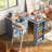 Rolling Kitchen Island with Extended Table, LED Lights, Power Outlets, and Fluted Glass Doors for Enhanced Functionality and Style-1760373746