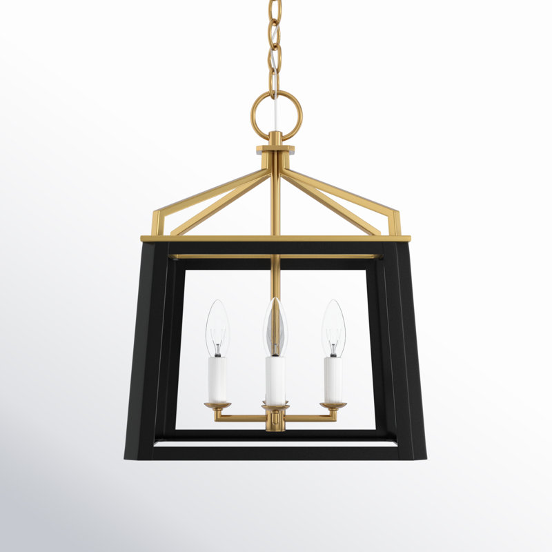 4 - Light Dimmable Lantern Geometric Chandelier, Midnight Black, 18.375" H x 13.5" W x 13.5" D