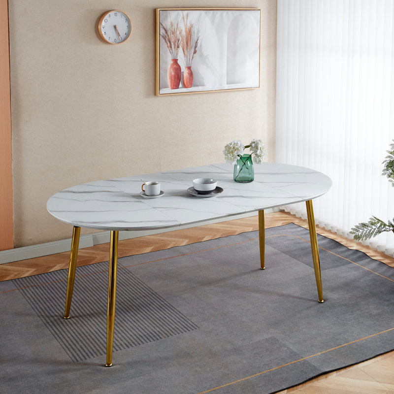 Extendable Table,DINING TABLE,OFFICE TABLE,COFFEE TABLE,Metal Leg,MDF Top, White, Gold