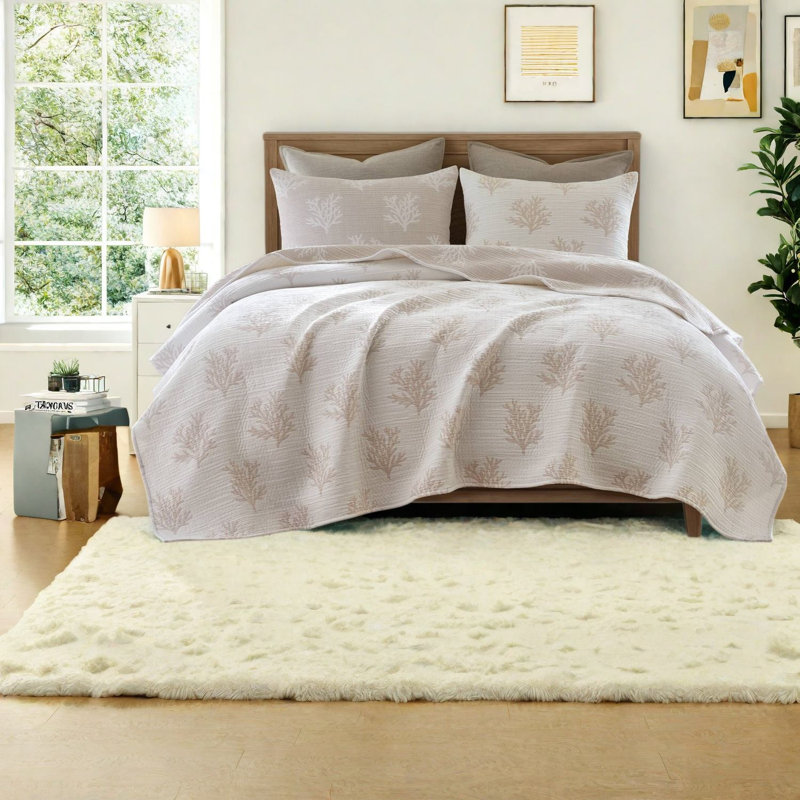Ensemble de literie réversible pour très grand lit, ensemble de courtepointe en mélange de coton brun clair, chambre à coucher moderne
