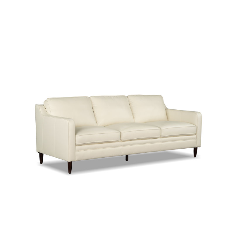 Ashtabula Genuine Leather Square Arm Sofa, Cream