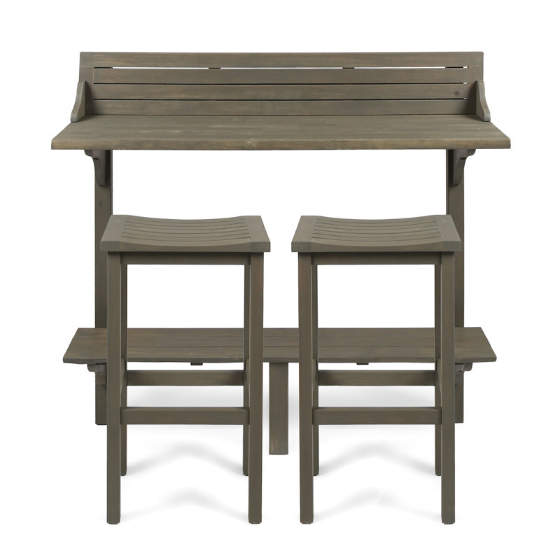 Bushnell Solid Wood Bar Set with Stools, Gray