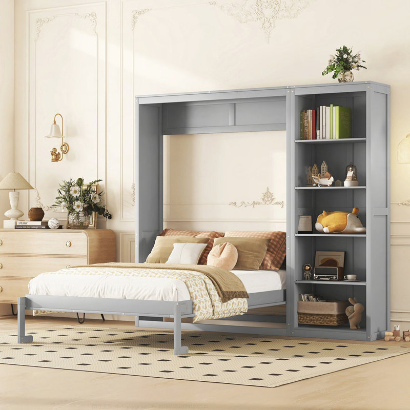 Lit escamotable mural avec tablettes Murphy, gris, Grand