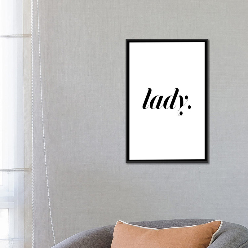 « lady blanc », art textuel sur toile, H 26 po x l 18 po x P 1,5 po, Toile avec cadre noir, Pas de tapis