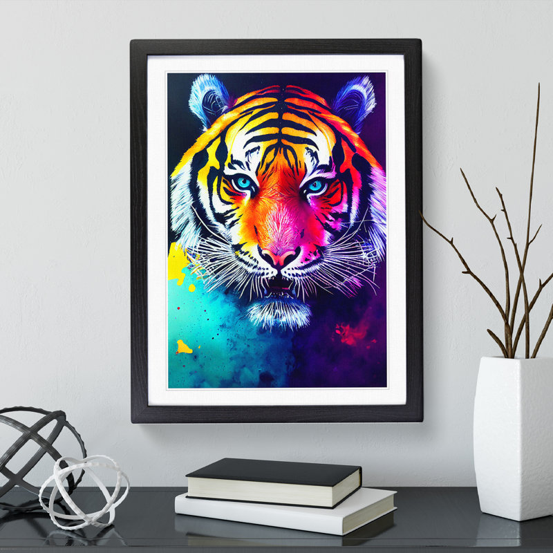 Painted Tiger No.2 Abstract - Wall Art, Black Framed, 36cm H x 27cm W, White