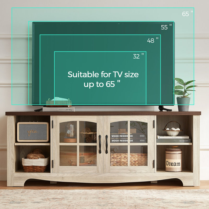Callison Farmhouse Entertainment Center With Bookcases For 65'' TV, Modular Living Room TV Stand Set, Beige Wood