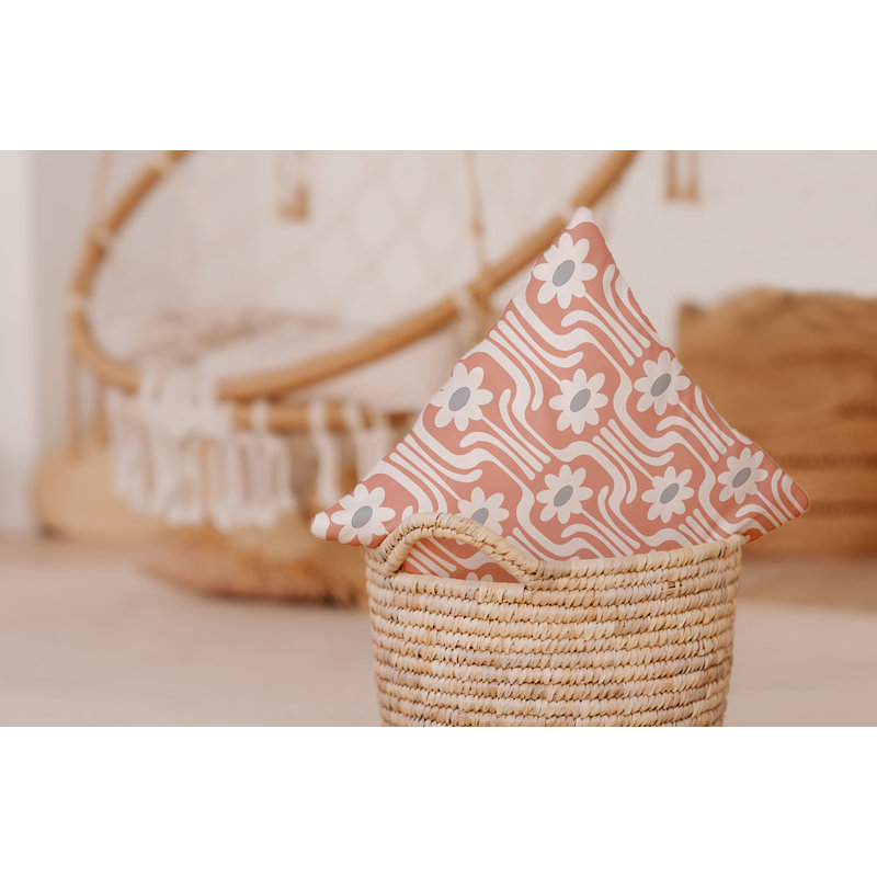 Coussin floral réversible Flower Power, H 18 po x l 18 po, Floral corail doux