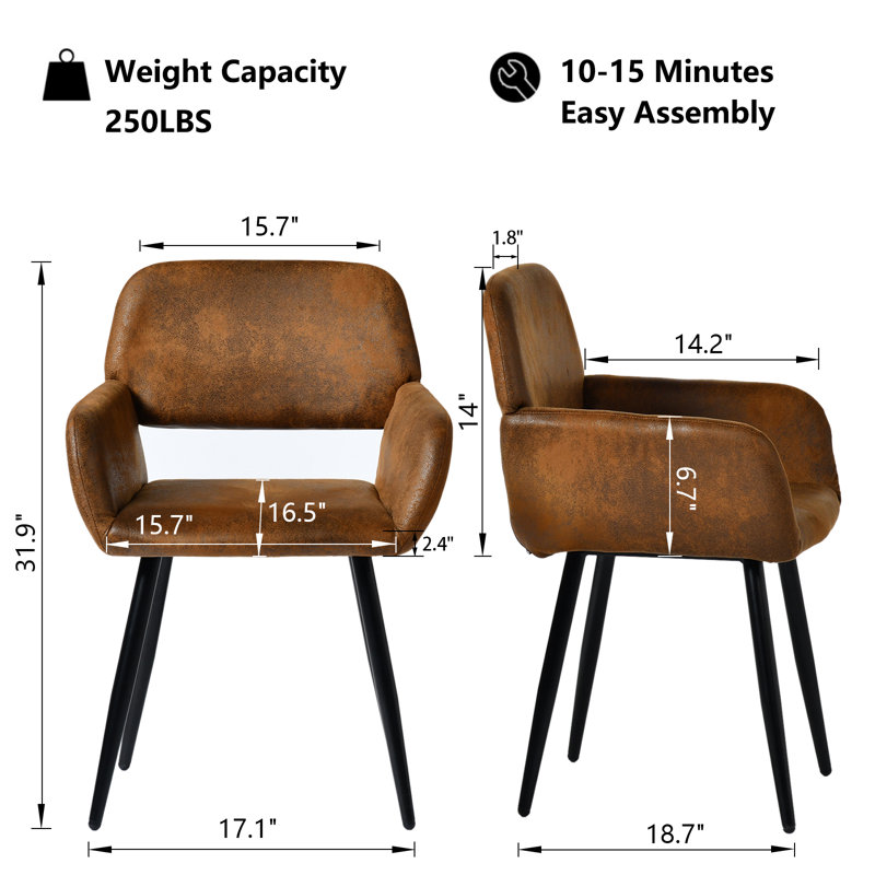Huburt Set of 2 Dining Chairs With Armrest Side Chairs For Living Room Kitchen Dining Room, Brown/Black
